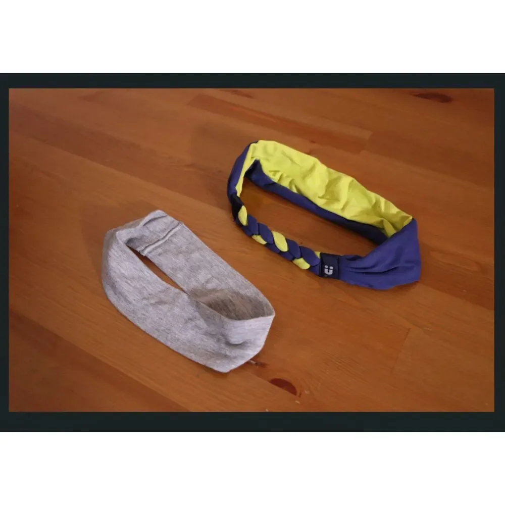 Set of Two Headbands Gray & Blue Lime Green Braided Detail